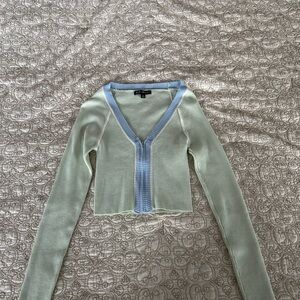 Light Green and Blue Ribbed Cardigan